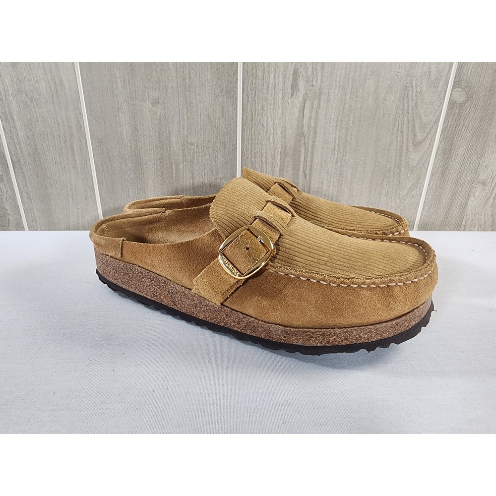 Birkenstock 40 Buckley Cork Brown Suede Embossed Corduroy Mules Clogs
